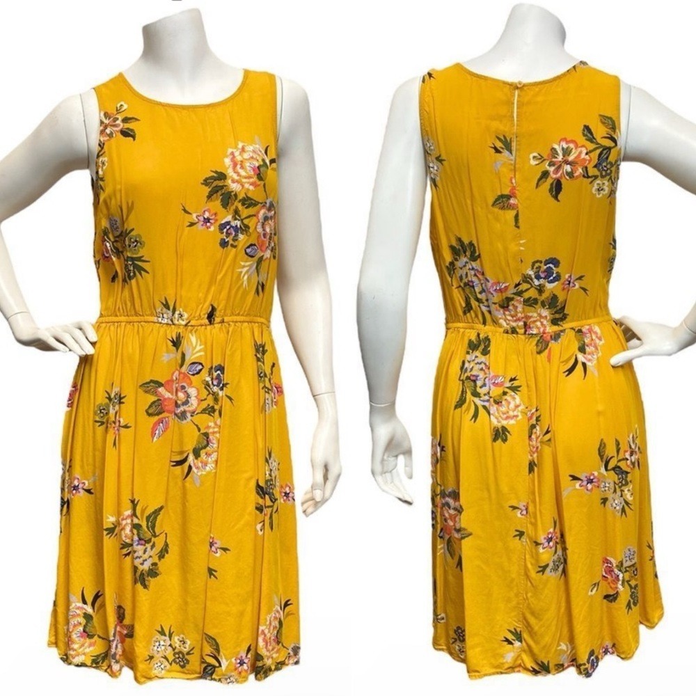 Old Navy Women's Small Petite Yellow Sleeveless Floral Print Dress